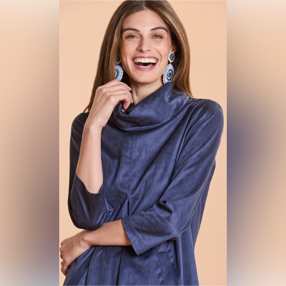 TYLER BÖE KIM COWL FAUX SUEDE DRESS - NAVY